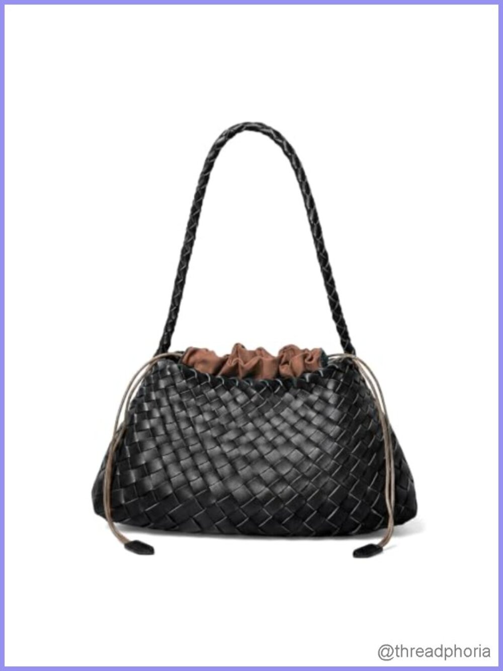 Handwoven Vegan Leather Hobo Shoulder Bag with Drawstring Pouch